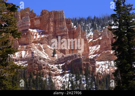 SCHNEE AUF WÄLDERN KNOLL AM CEDAR CANYON HIGHWAY (RTE 14) IN DER NÄHE VON CEDAR BREAKS NATIONAL MONUMENT IN UTAH Stockfoto