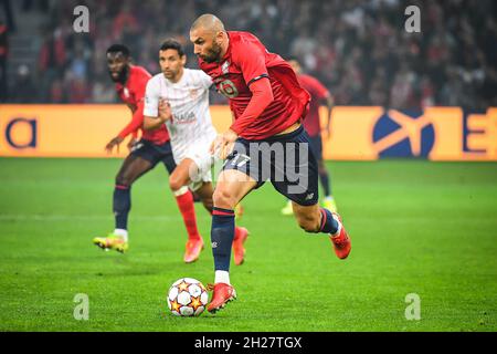 Burak YILMAZ aus Lille während der UEFA Champions League, des Fußballspiels der Gruppe G zwischen LOSC Lille und dem FC Sevilla am 20. Oktober 2021 im Pierre Mauroy-Stadion in Villeneuve-d'Ascq bei Lille, Frankreich - Foto: Matthieu Mirville/DPPI/LiveMedia Stockfoto