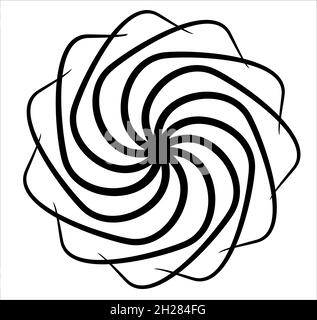 Illustration, komplexe Figur von gekrümmten Linien in Form eines Kreises, Symmetrie, monochrome Figur in Form eines Kreises Stockfoto