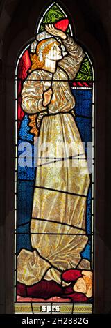 Spes, Hope, Glasfenster, von Burne-Jones, 1865, Detail aus Faith, Hope, Charity Window, Sculthorpe Church, Norfolk, England, Großbritannien Stockfoto