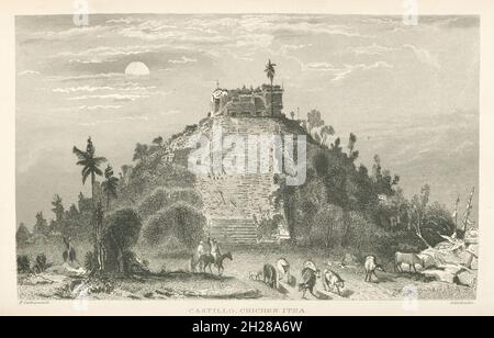 Gravur der Pyramide von El Castillo in Chichen Itza, Yucatan, Mexiko, von Frederick Catherwod aus dem Buch Incidents of Travel in Yucatan von John Lloyd Stephens, das erstmals 1841 veröffentlicht wurde Stockfoto