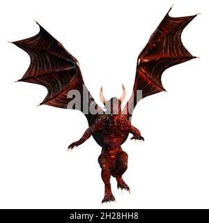 Red Scale Dragon auf isoliertem weißem Hintergrund, 3D-Illustration, 3D-Rendering Stockfoto