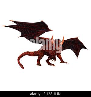 Red Scale Dragon auf isoliertem weißem Hintergrund, 3D-Illustration, 3D-Rendering Stockfoto