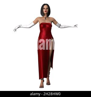 Latina Frau im Abendkleid, 3D-Rendering, 3D-Illustration Stockfoto