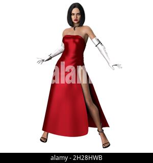 Latina Frau im Abendkleid, 3D-Rendering, 3D-Illustration Stockfoto