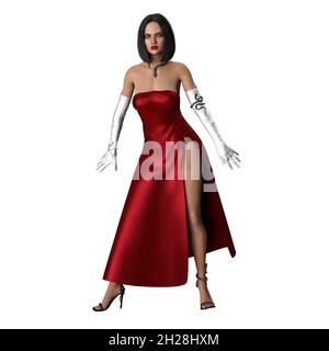 Latina Frau im Abendkleid, 3D-Rendering, 3D-Illustration Stockfoto