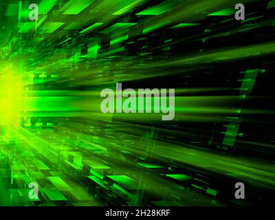 Grüner perspektivischer Hintergrund mit Lichteffekten - 3d-Illustration Stockfoto