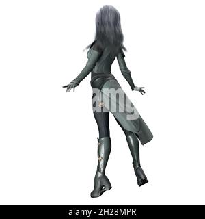 SciFi Alien Woman mit grauer Haut, 3D-Illustration, 3D-Rendering Stockfoto