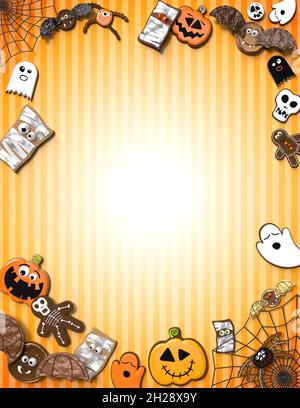 Halloween Bordüre, Rahmen mit Cookies - 3D Illustration Stockfoto