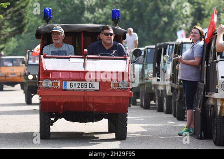 Treffen von Steyr-Puch Haflinger Geländewagen in Bad Ischl, Österreich, Europa - Treffen der Steyr-Puch Haflinger Geländewagen in Bad Ischl, Austr Stockfoto