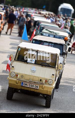 Treffen von Steyr-Puch Haflinger Geländewagen in Bad Ischl, Österreich, Europa - Treffen der Steyr-Puch Haflinger Geländewagen in Bad Ischl, Austr Stockfoto