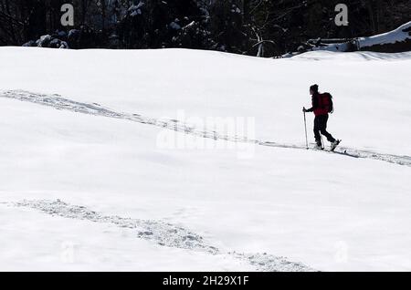 Schitoureneher auf dem Kasberg (Bezirk Gmunden, Oerreich, Österreich) - Skitourengeher auf dem Kasberg (Kreis Gmunden, Oberösterreich, Österreich) Stockfoto