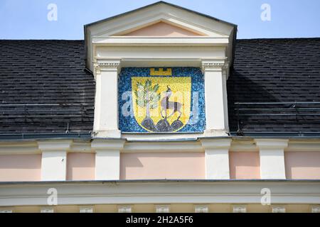 Stadtwappen auf dem Kongresshaus von Bad Ischl, Salzkammergut, Oberösterreich, Österreich, Europa - Stadtwappen auf dem Kongresshaus Bad ISC Stockfoto