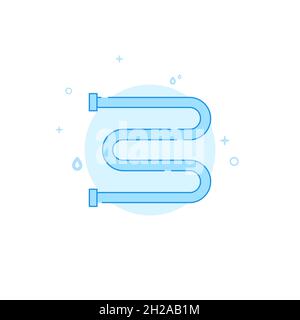 Vektorsymbol für beheizte Handtuchhalter. Flache Abbildung der Rohrleitungen. Stil mit gefüllten Linien. Blaues Monochrom-Design. Bearbeitbare Kontur. Linienstärke anpassen. Stock Vektor