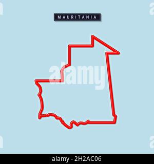 Mauretanien fett umrissiger Plan. Glänzender roter Rand mit weichem Schatten. Länderschild. Vektorgrafik. Stock Vektor