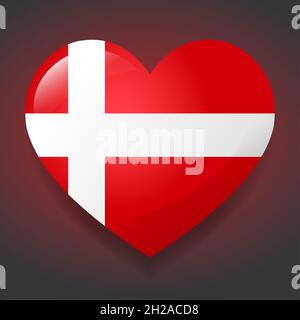 Herz mit Dänemark Flagge Vektor Symbol Illustration Stock Vektor