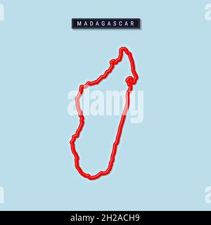Madagaskar fett umrissiger Plan. Glänzender roter Rand mit weichem Schatten. Länderschild. Vektorgrafik. Stock Vektor