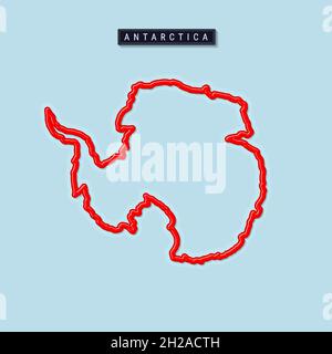 Antarctica Bold Outline Karte. Glänzender roter Rand mit weichem Schatten. Länderschild. Vektorgrafik. Stock Vektor