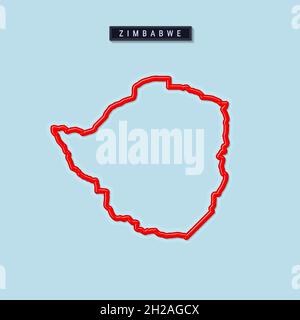 Simbabwe fett umrissiger Plan. Glänzender roter Rand mit weichem Schatten. Länderschild. Vektorgrafik. Stock Vektor