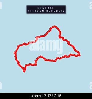 Zentralafrikanische Republik fett umrissale Karte. Glänzender roter Rand mit weichem Schatten. Länderschild. Vektorgrafik. Stock Vektor