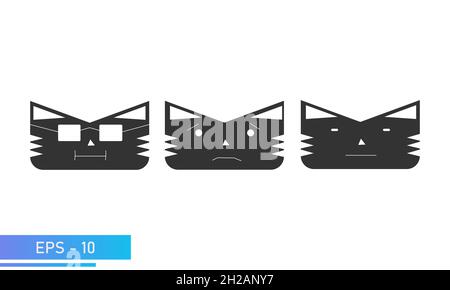 Einfache einfarbige Katze oder Tiger Gesicht mit Emotionen, gleichgültig, niedlich, cool. Symbol. Isoliert auf weißem Hintergrund. Flache Vektorgrafik. Stock Vektor