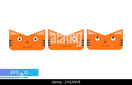 Katze oder Tiger Gesicht in orange Farbe mit Emotionen, fanny, smart, denkt. Symbol des Jahres 2022. Symbol. Isoliert auf weißem Hintergrund. Flacher Vektor Stock Vektor