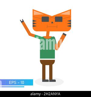 Orange Farbe der Katze oder des Tigers. Emotional cooler Tiger. Symbol des Jahres 2022. Isoliert auf weißem Hintergrund. Flache Vektorgrafik. Stock Vektor