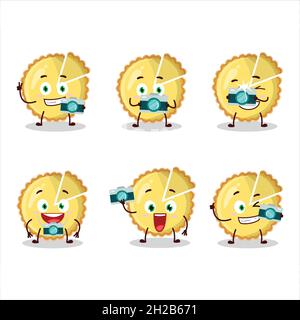 Fotograf Beruf Emoticon mit Zitrone Tart Cartoon-Figur. Vektorgrafik Stock Vektor