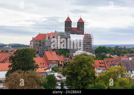 Sanierung Schlossberg mit Stiftskirche St. Servatius und Schloss, Baustelle, Quedlinburg, Sachsen-Anhalt, Deutschland, Europa Stockfoto