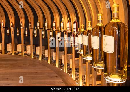 Der Kellerladen von Château d'Yquem, einem der teuersten Weingüter der Welt in Sauternes, Frankreich Stockfoto