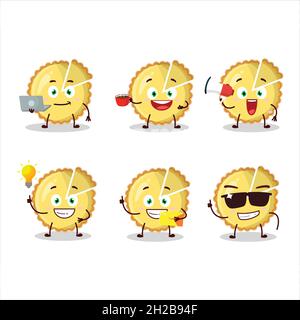 Zitrone Tart Cartoon-Figur mit verschiedenen Arten von Business-Emoticons. Vektorgrafik Stock Vektor