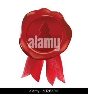 Weihnachten Red Wax Seal auf weißem Hintergrund. Realistische Vektordarstellung. Für Briefe, Umschläge Stock Vektor