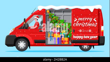 Weihnachten Lieferung Van Isoliert. Stock Vektor