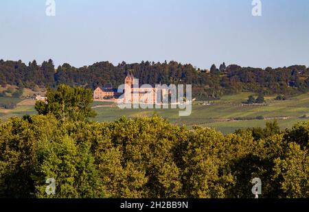 Kloster Eibingen am oberen Mittelrhein bei Rüdesheim. Auch bekannt als Benediktinerabtei St. Hildegard. Stockfoto