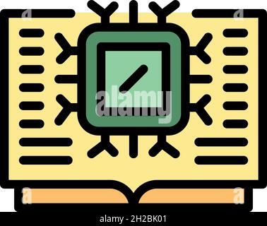 AI-Prozessor-Buchsymbol. Kontur ai Prozessor Buch Vektor Symbol Farbe flach isoliert Stock Vektor