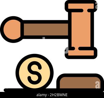 Steuergeld-Gavel-Symbol. Umriss Steuer Geld gavel Vektor Symbol Farbe flach isoliert Stock Vektor
