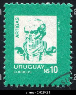 URUGUAY - UM 1990: Briefmarke gedruckt von Uruguay, zeigt Jose Gervasio Artigas, um 1990 Stockfoto