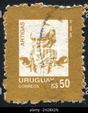 URUGUAY - UM 1990: Briefmarke gedruckt von Uruguay, zeigt Jose Gervasio Artigas, um 1990 Stockfoto