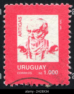 URUGUAY - UM 1990: Briefmarke gedruckt von Uruguay, zeigt Jose Gervasio Artigas, um 1990 Stockfoto