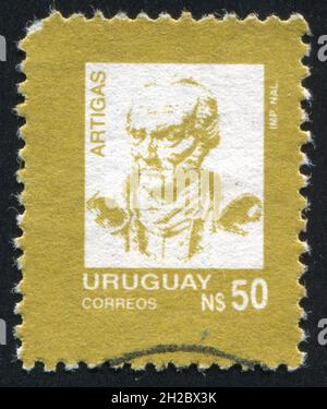 URUGUAY - UM 1990: Briefmarke gedruckt von Uruguay, zeigt Jose Gervasio Artigas, um 1990 Stockfoto