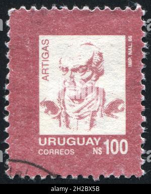 URUGUAY - UM 1990: Briefmarke gedruckt von Uruguay, zeigt Jose Gervasio Artigas, um 1990 Stockfoto