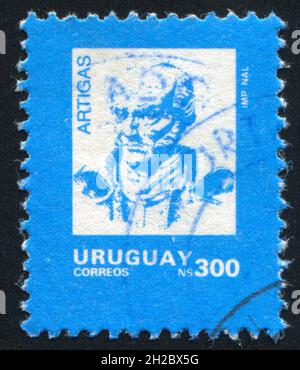 URUGUAY - UM 1990: Briefmarke gedruckt von Uruguay, zeigt Jose Gervasio Artigas, um 1990 Stockfoto