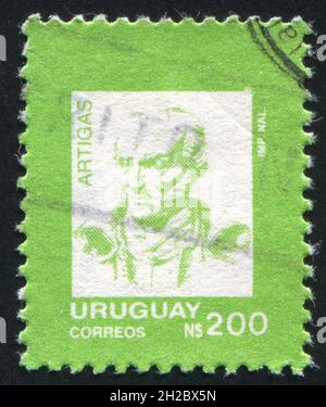 URUGUAY - UM 1990: Briefmarke gedruckt von Uruguay, zeigt Jose Gervasio Artigas, um 1990 Stockfoto