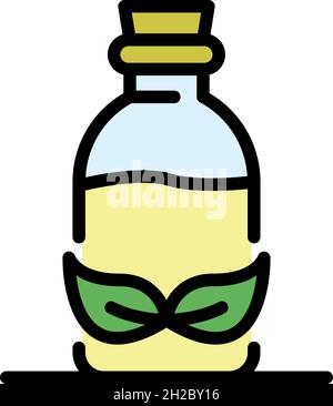 Flasche mit Laubsymbol. Umriss Flasche mit Blättern Vektor Symbol Farbe flach isoliert Stock Vektor