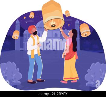 Deepavali Nacht 2D Vektor isolierte Illustration Stock Vektor