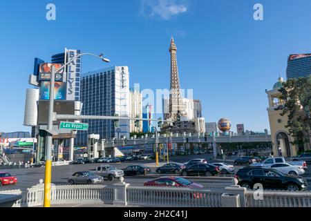 Las Vegas, Nevada/Vereinigte Staaten von Amerika-13. April 2018: Der Eiffelturm auf der Las Vegas Blvd Street ist ein wunderschönes Wahrzeichen in der Stadt Las Vegas. Stockfoto