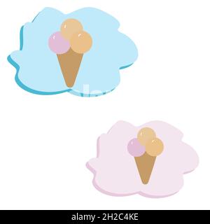 Eis im hellen Cartoon-Stil. Eiscreme-Vektor in schönen Farben isoliert auf weißem Hintergrund. Stock Vektor