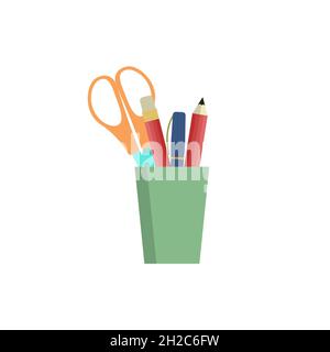 Einfacher grüner Bleistifthalter isoliert auf weißem Hintergrund Symbol Stock Vektor