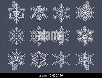 Symmetrisches Mandala-Set mit Schneeflocken, Sternform-Icons. Vektorgrafik Stock Vektor