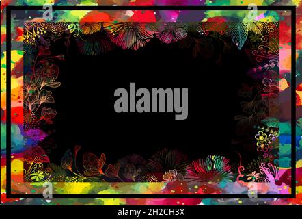 Schöne florale mehrfarbige dunklen Hintergrund. Bilderrahmen. Vektorgrafik Stock Vektor